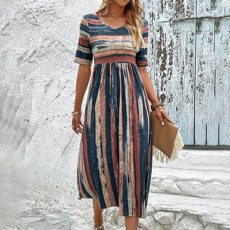 Women’s Midi Dress – Empire Waist – Relaxed Fit – Scoop Neck – Breathable Blend