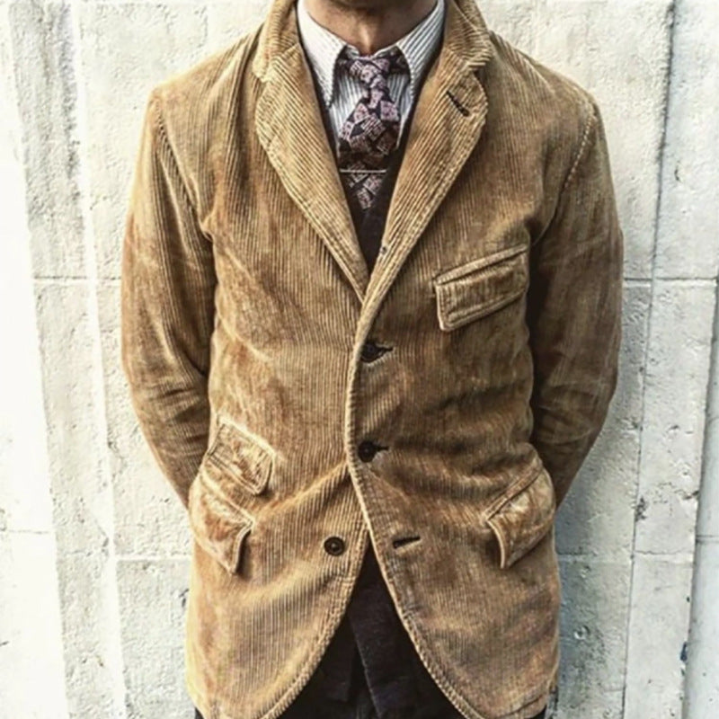 Men’s Corduroy Blazer – Tailored Fit – Notch Lapel – Single-Breasted – Hip Length