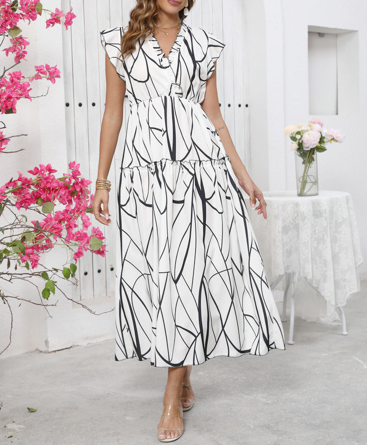 Women’s Maxi Dress – Sleeveless – V-Neck – Flowing Fit – Graphic Print – Breathable Blend
