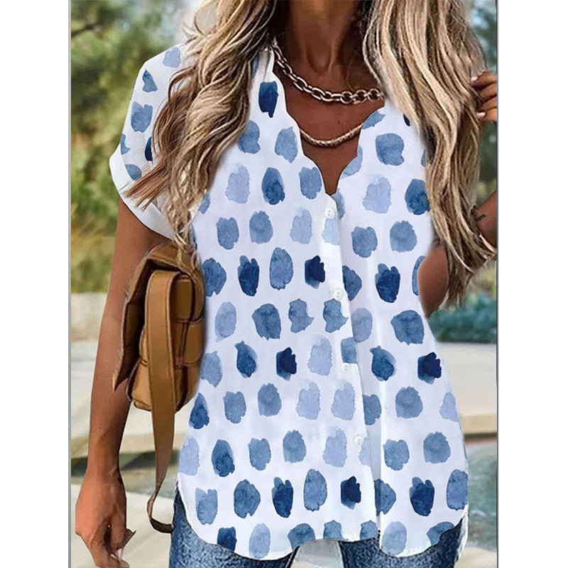 Women’s Blouse – Relaxed Fit – Short Sleeve – Button Down – Natural Fibers