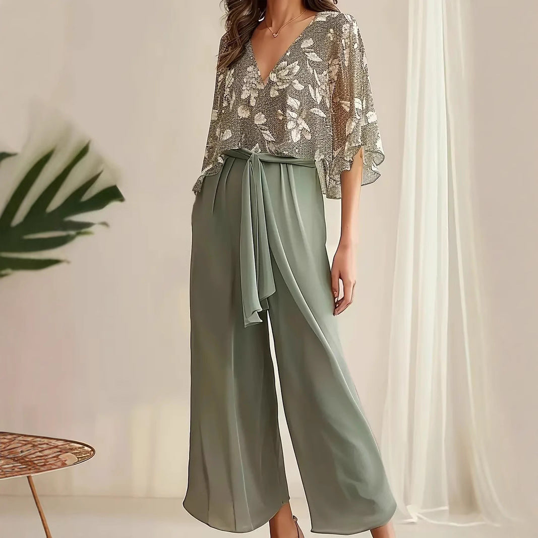 Women’s Blouse – Relaxed Fit – V-Neck – Lightweight Breathable Fabric – 3/4 Flutter Sleeve