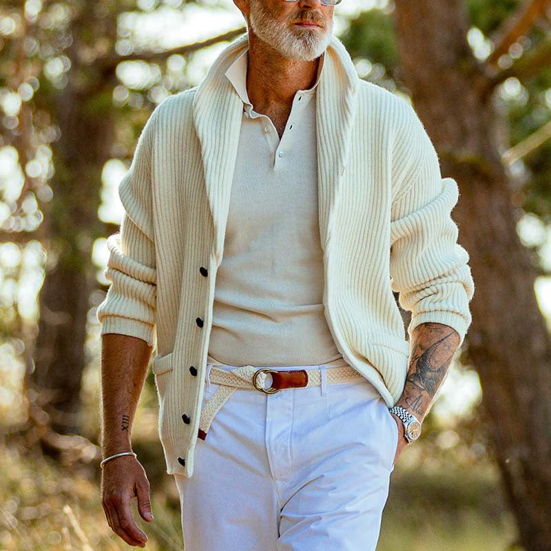 Men’s Cardigan – Soft Knit – Relaxed Fit – Shawl Collar – Button Front Casual Style
