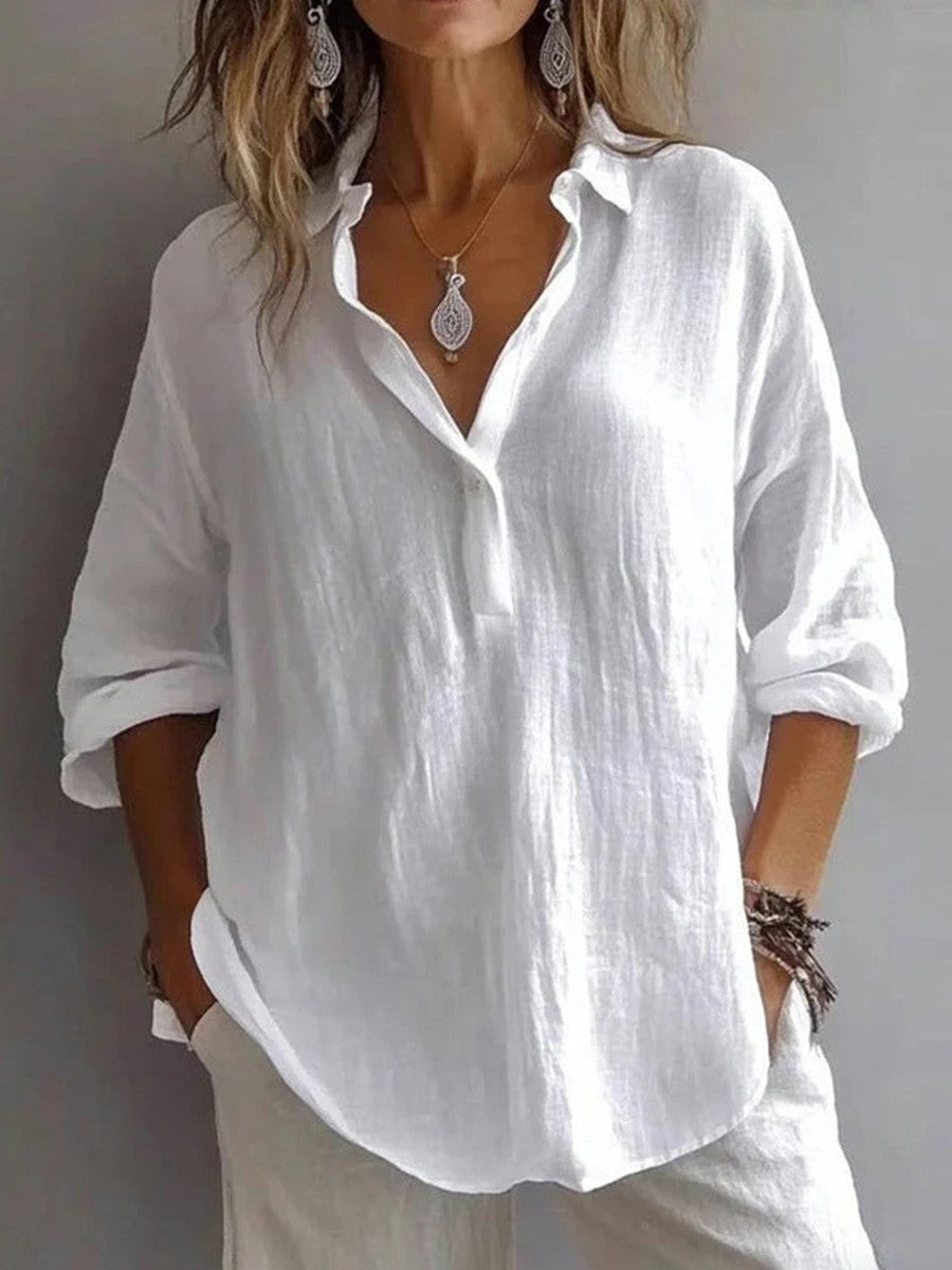 Women's Blouse - Relaxed Fit - Long Sleeve - Button-Down - Casual Style