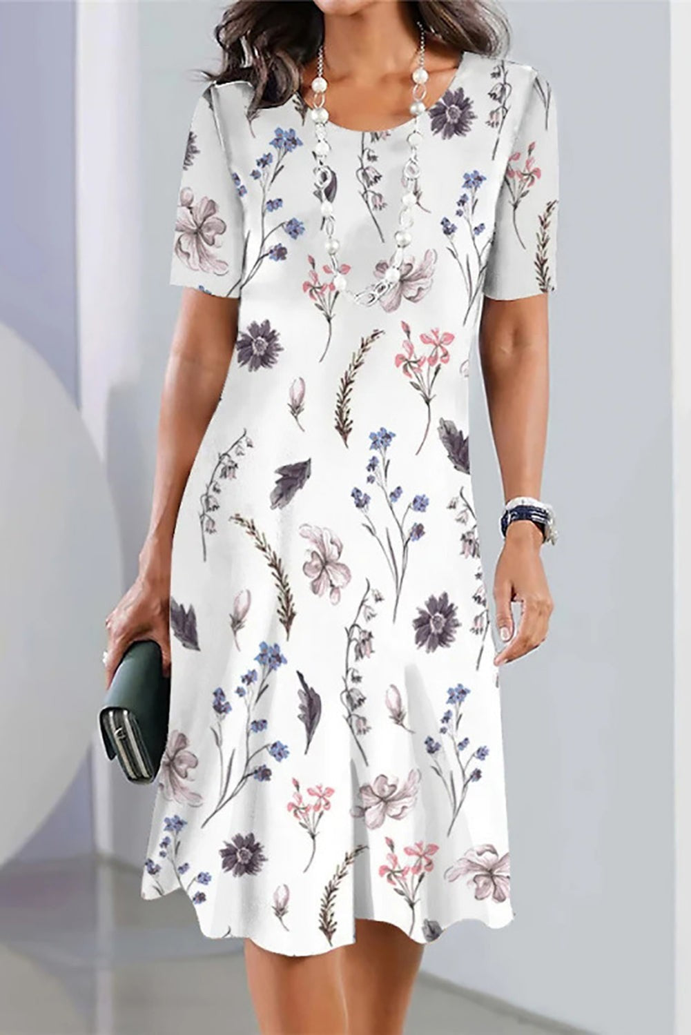 Women’s Midi Dress - Relaxed Fit - Short Sleeve - Floral Print - Breathable Fabric