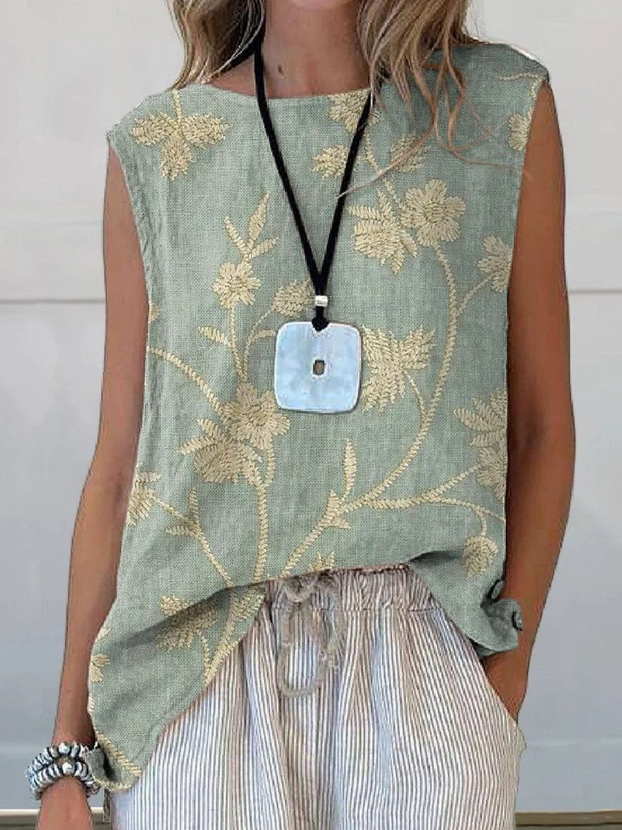 Women’s Tank Top – Relaxed Fit – High Neck – Natural Fibers – Floral Art Print