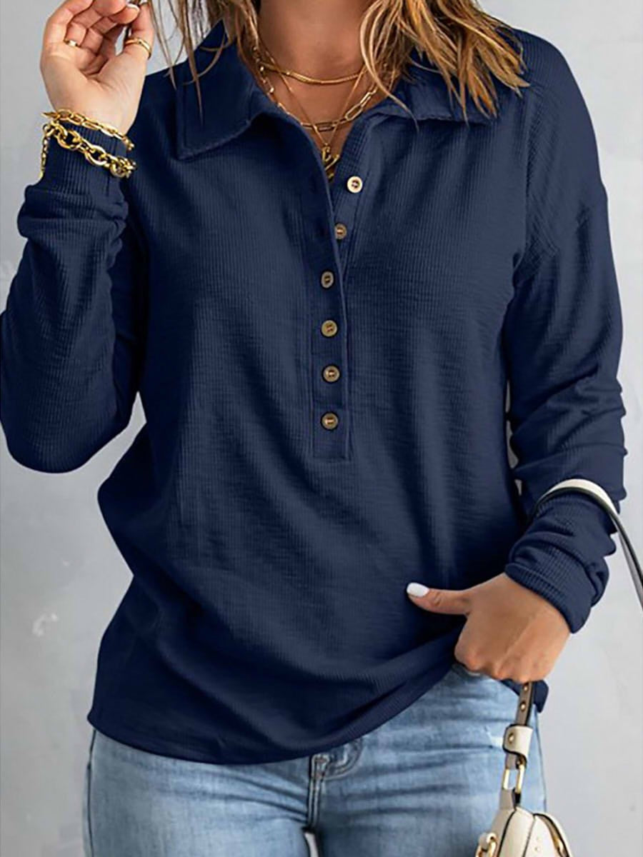 Women’s Blouse – Soft Knit – Relaxed Fit – Long Sleeve – Button-Up Casual Top