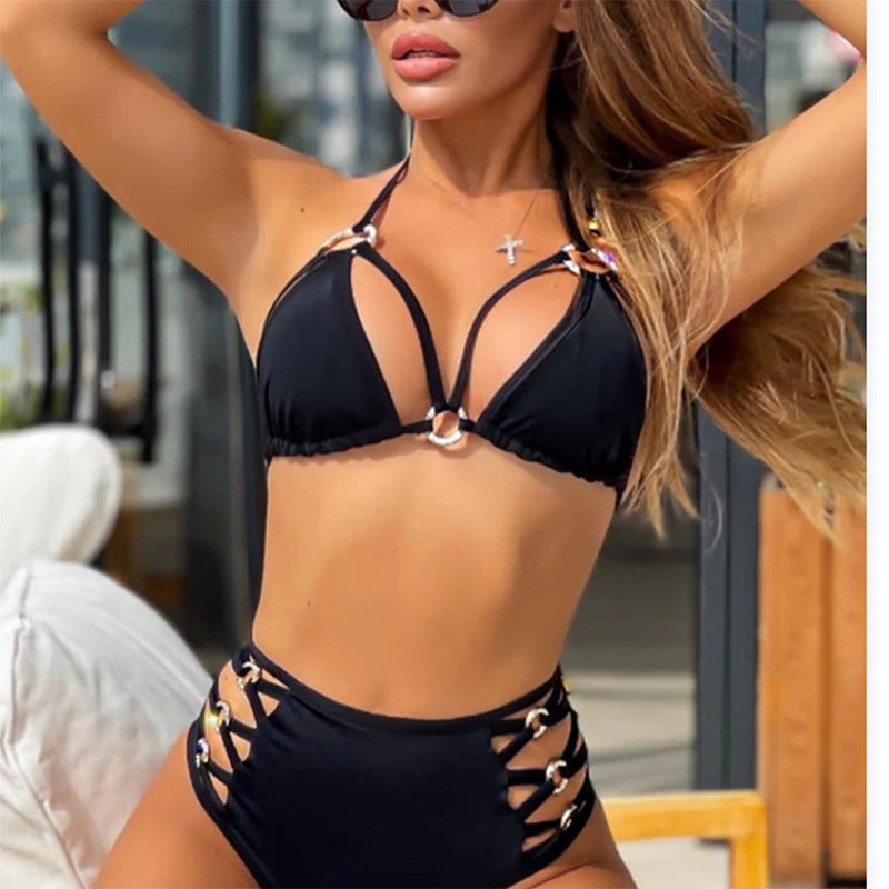 Women’s Bikini Set – High Waist – Adjustable Straps – Buckle Detail – Breathable Blend