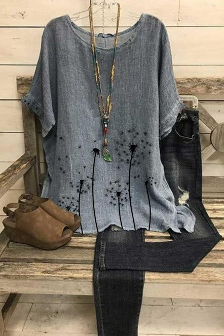 Women’s Blouse – Relaxed Fit – Breathable Blend – Round Neck – Half Sleeve – Tunic Length
