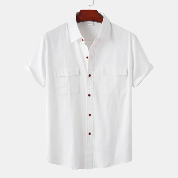 Men’s Short Sleeve Shirt – Relaxed Fit – Natural Fibers – Button Down – Chest Pockets