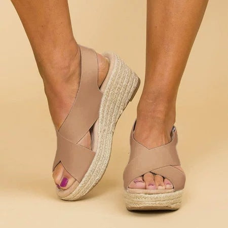 Women's Wedge Sandals – Crisscross Straps – Espadrille Platform – Open Toe Design