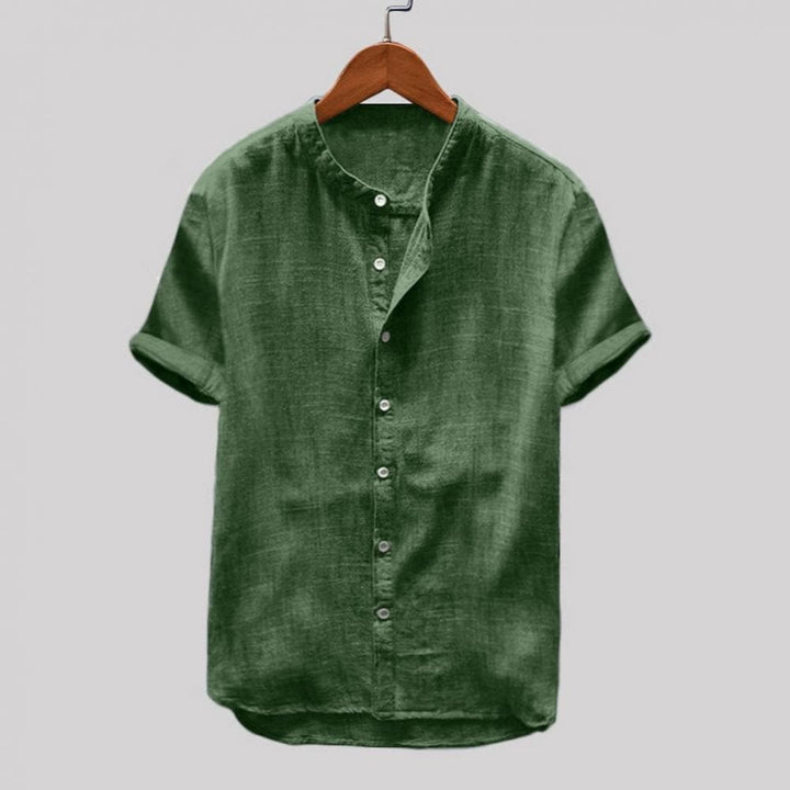 Men’s Short Sleeve Shirt - Relaxed Fit - Cotton Blend - Mandarin Collar