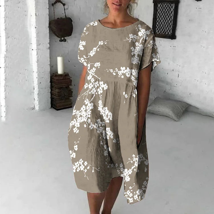 Women’s Midi Dress – Flowy Fit – Short Sleeve – Breathable Blend – Casual Style