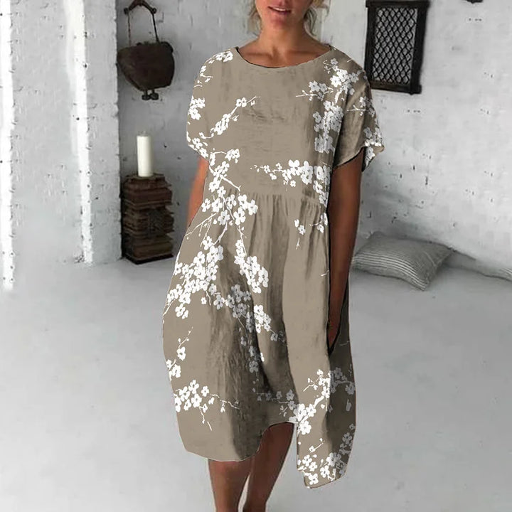 Women’s Midi Dress – Flowy Fit – Short Sleeve – Breathable Blend – Casual Style