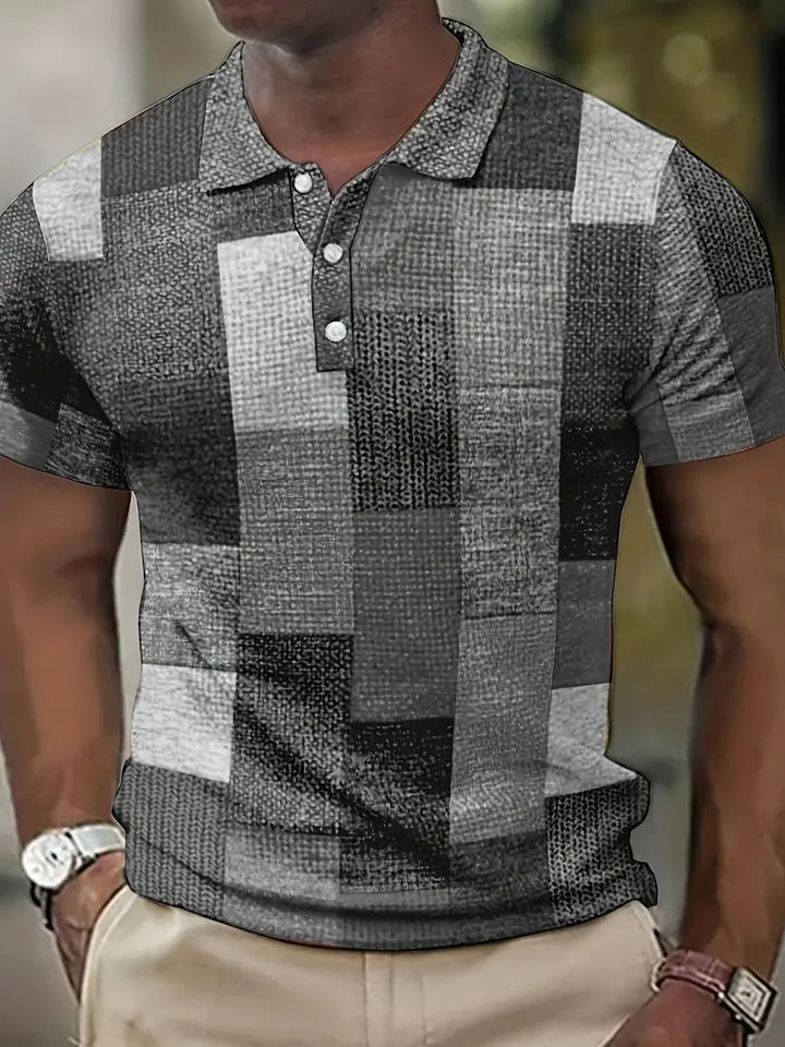 Men’s Polo Shirt - Patchwork Design - Short Sleeve - Classic Collar Casual Wear