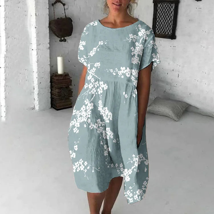 Women’s Midi Dress – Flowy Fit – Short Sleeve – Breathable Blend – Casual Style