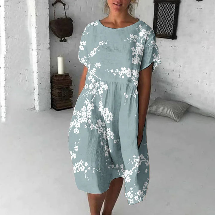 Women’s Midi Dress – Flowy Fit – Short Sleeve – Breathable Blend – Casual Style