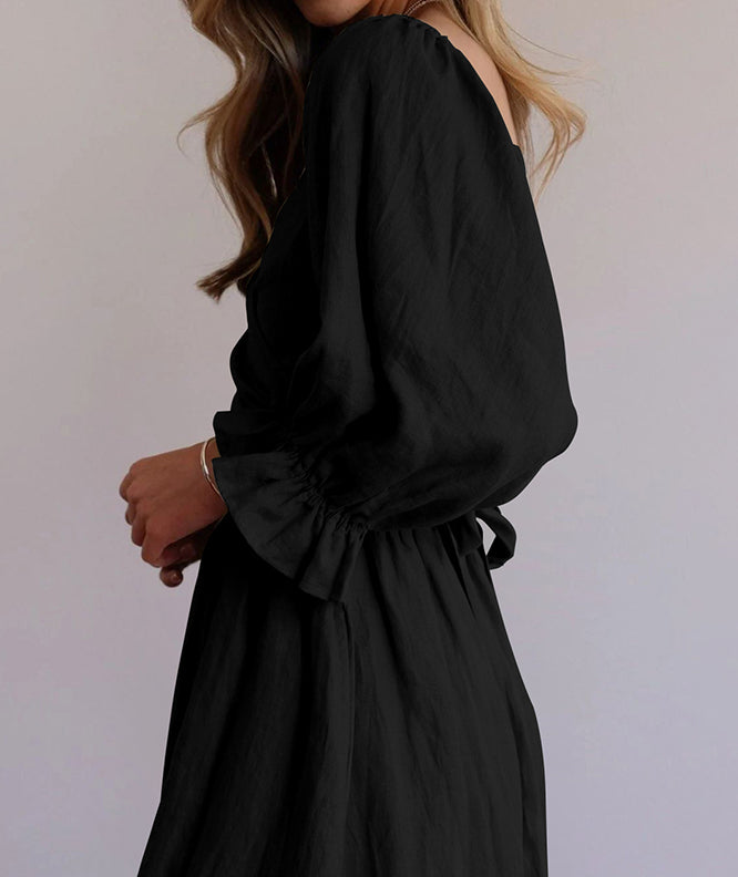 Women's Off-the-Shoulder Dress - Smocked Bodice - Puff Sleeves - Flowy Lightweight Fit