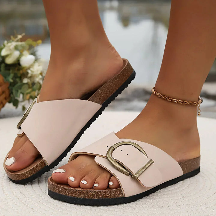 Women’s Sandals – Open Toe Slip-On – Cushioned Footbed – Adjustable Buckle Strap