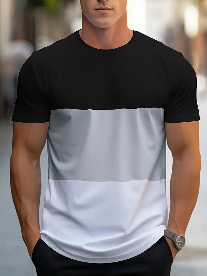 Men’s Color-Block T-Shirt - Athletic Fit - Short Sleeve - Breathable Cotton Blend