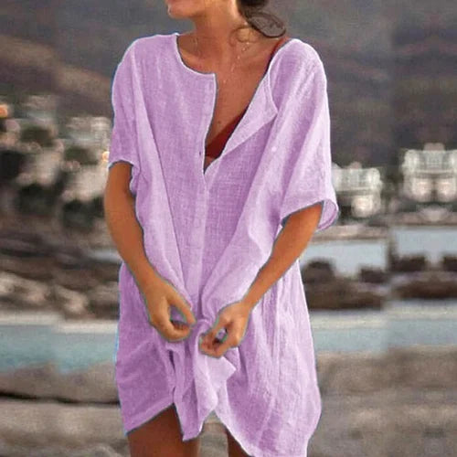 Women’s Tunic Top – Relaxed Fit – Short Sleeve – Natural Fibers – Casual Everyday Wear