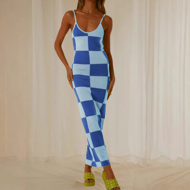 Women’s Maxi Dress - Bodycon Fit - Spaghetti Strap - Geometric Print - Stretch Fabric