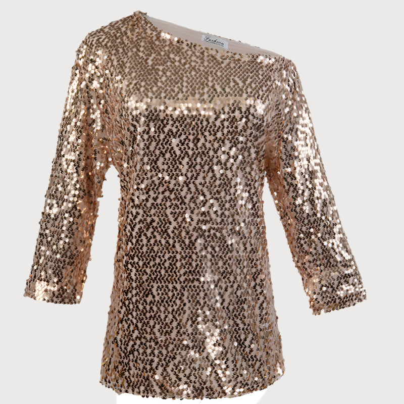 Women’s Sequin Top – Off Shoulder – Relaxed Fit – Mid Sleeve – Party Casual Style