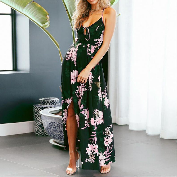 Women’s Maxi Dress – Relaxed Fit – Spaghetti Straps – Floral Print – Breathable Blend