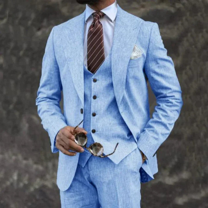 Men’s Three-Piece Suit – Tailored Fit – Breathable Blend – Notched Lapel Formal Set