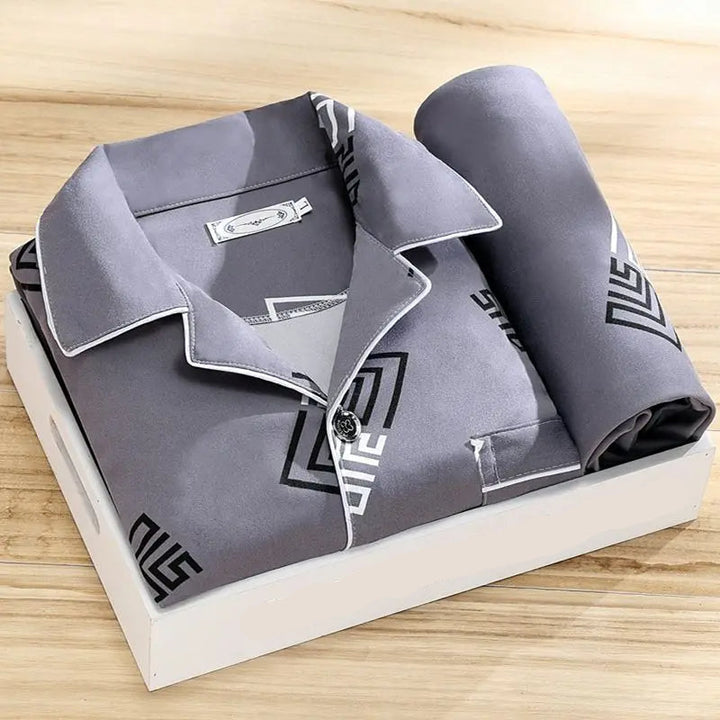 Men’s Pajama Set – Relaxed Fit – Soft Cotton – Long Sleeve Button-Up – Full Length