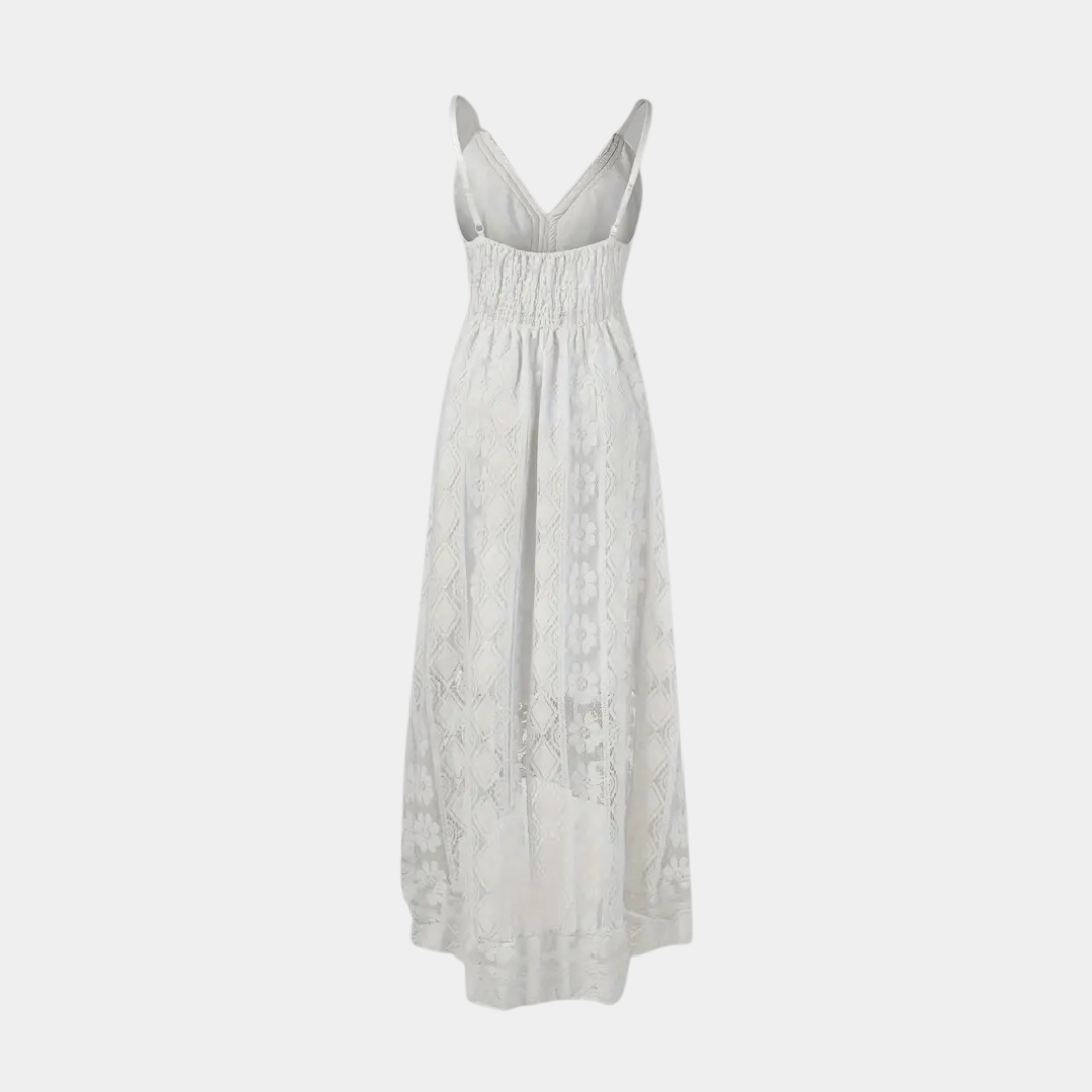 Women’s Midi Dress - Relaxed Fit - Lace Detailing - Spaghetti Straps - Boho Style