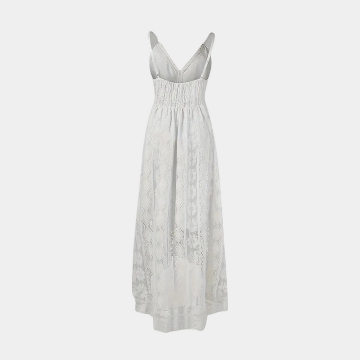 Women’s Midi Dress - Relaxed Fit - Lace Detailing - Spaghetti Straps - Boho Style