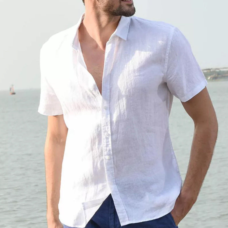 Men’s Short Sleeve Shirt - Linen Cotton Blend - Relaxed Fit - Button-Down Casual Wear