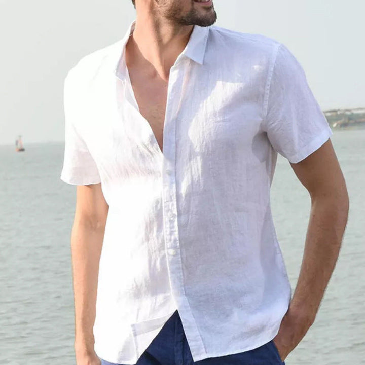 Men’s Short Sleeve Shirt - Linen Cotton Blend - Relaxed Fit - Button-Down Casual Wear