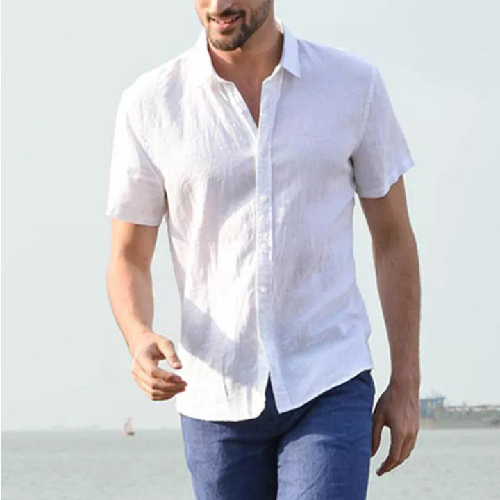 Men’s Short Sleeve Shirt - Linen Cotton Blend - Relaxed Fit - Button-Down Casual Wear