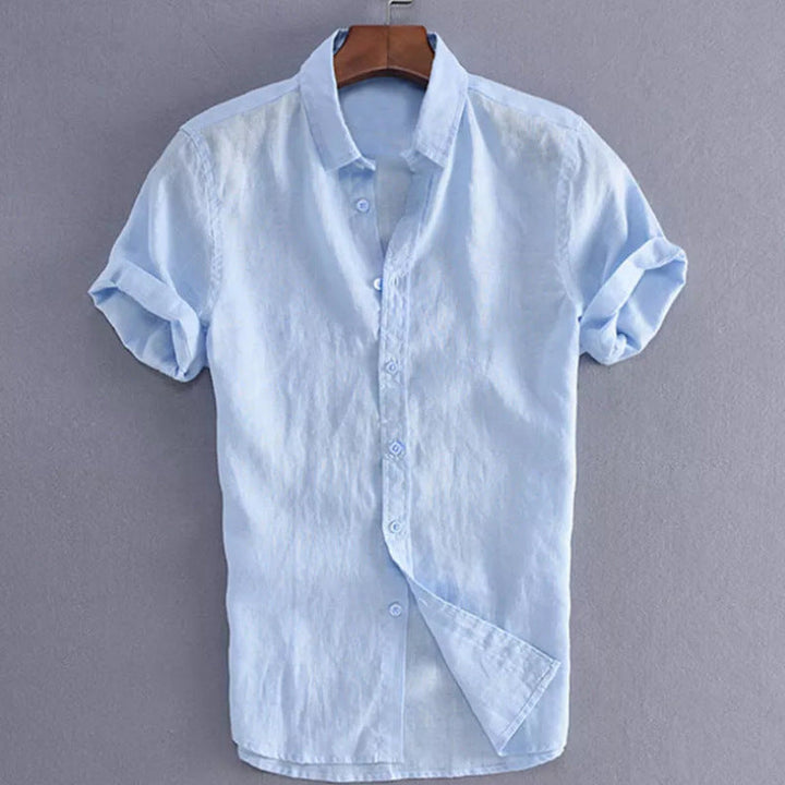 Men’s Short Sleeve Shirt - Linen Cotton Blend - Relaxed Fit - Button-Down Casual Wear