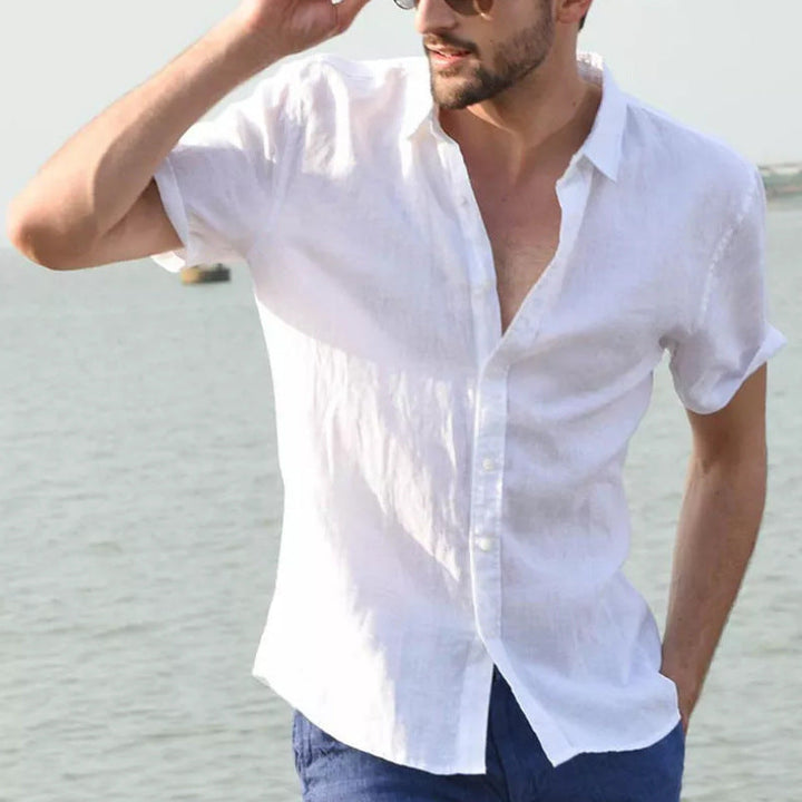 Men’s Short Sleeve Shirt - Linen Cotton Blend - Relaxed Fit - Button-Down Casual Wear