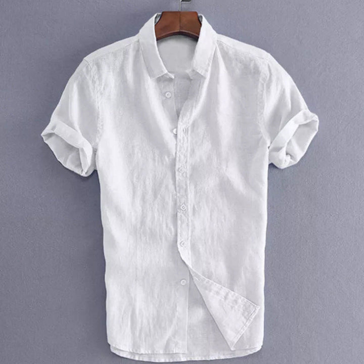 Men’s Short Sleeve Shirt - Linen Cotton Blend - Relaxed Fit - Button-Down Casual Wear