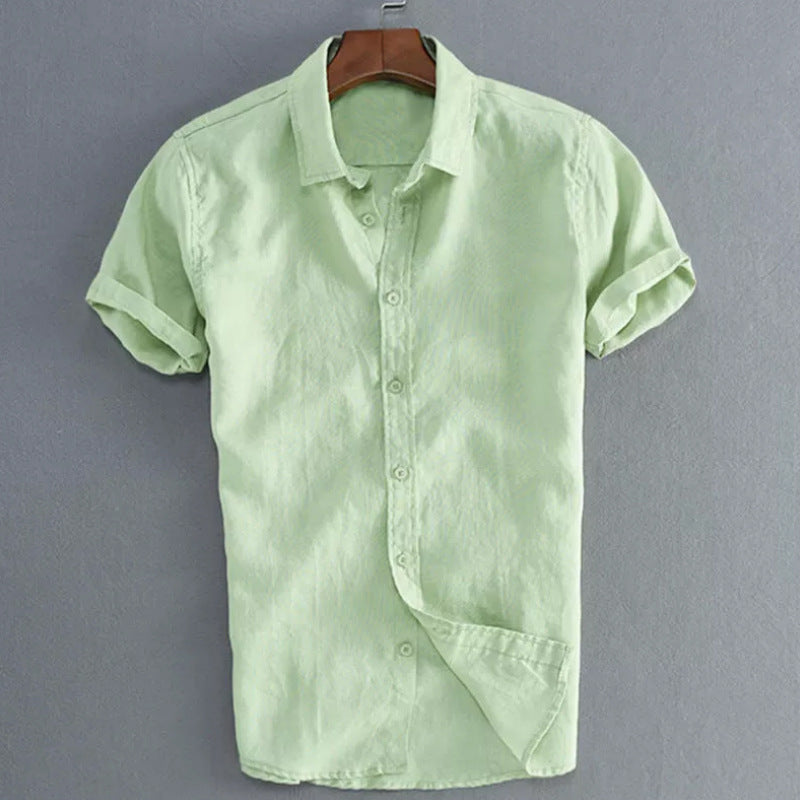 Men’s Short Sleeve Shirt - Linen Cotton Blend - Relaxed Fit - Button-Down Casual Wear