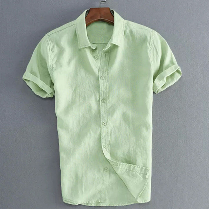 Men’s Short Sleeve Shirt - Linen Cotton Blend - Relaxed Fit - Button-Down Casual Wear