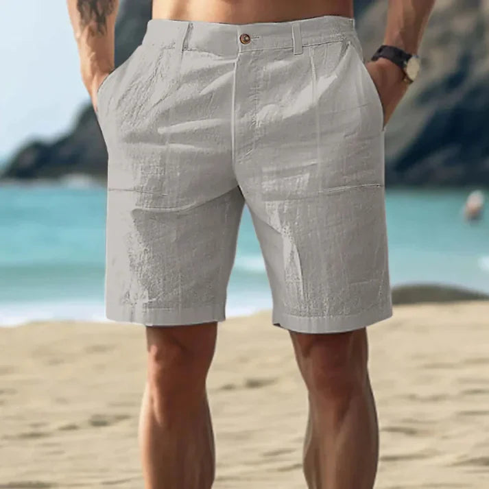 Men’s Linen Shorts - Tailored Fit - Mid Rise - Pleated Front - Button Closure Casual Wear