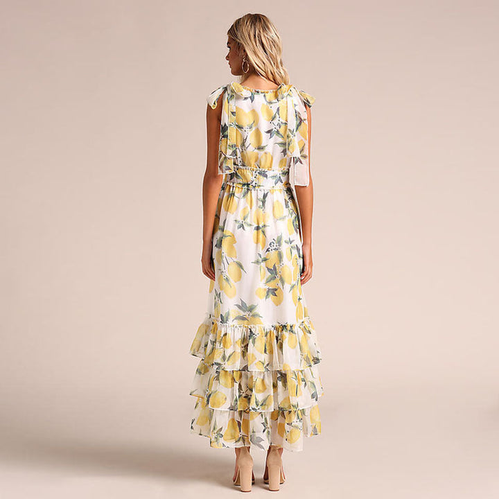 Women’s Maxi Dress - A-Line Fit - Sleeveless - Ruffle Hem - Breathable Blend