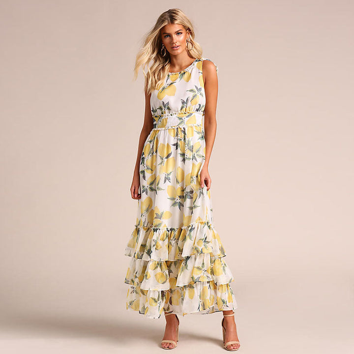 Women’s Maxi Dress - A-Line Fit - Sleeveless - Ruffle Hem - Breathable Blend