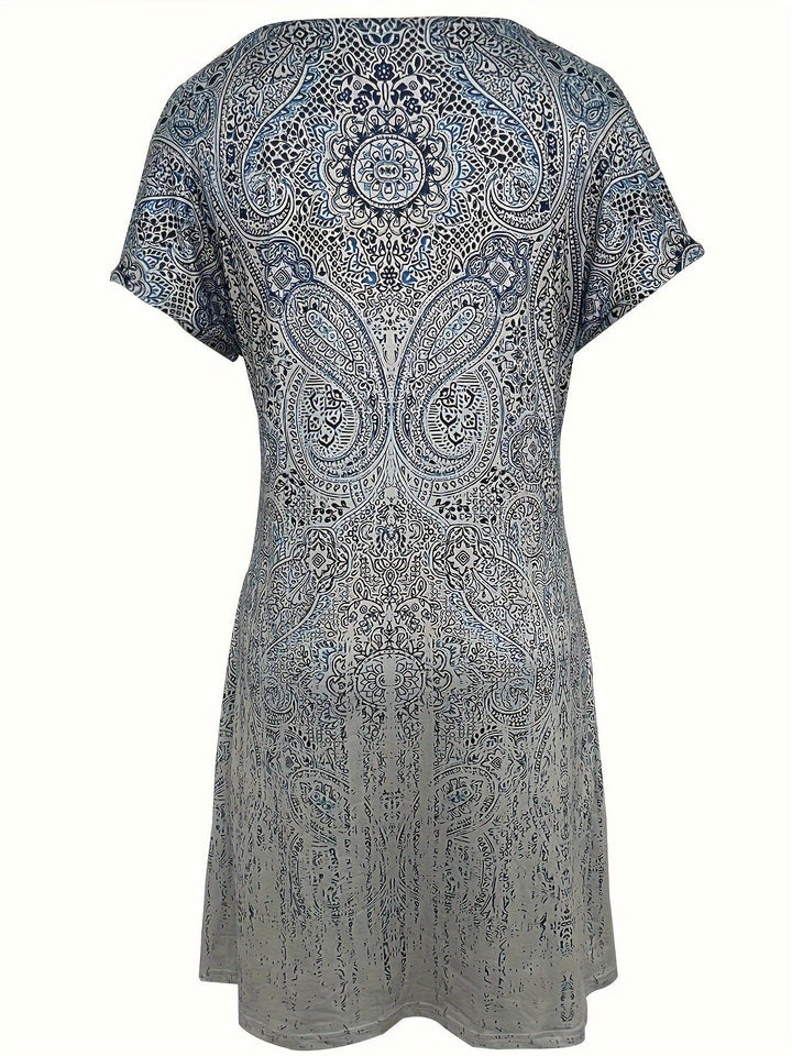 Women’s Mini Dress - Breathable Blend - Relaxed Fit - Short Sleeve - Round Neckline
