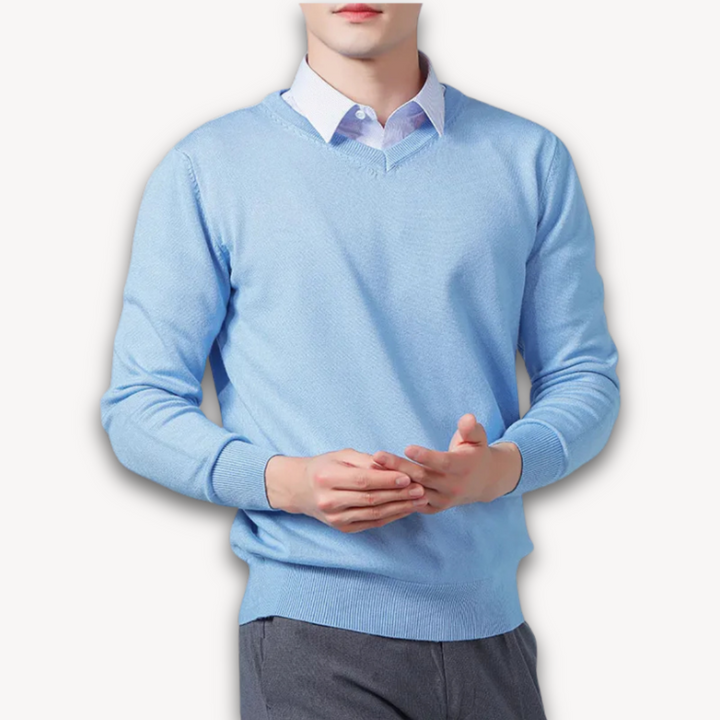Men’s V-Neck Sweater – Slim Fit – Soft Knit – Ribbed Detail – Lightweight Luxury Fabric