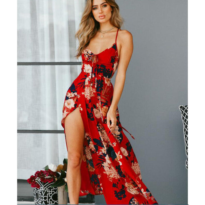 Women’s Maxi Dress – Relaxed Fit – Spaghetti Straps – Floral Print – Breathable Blend