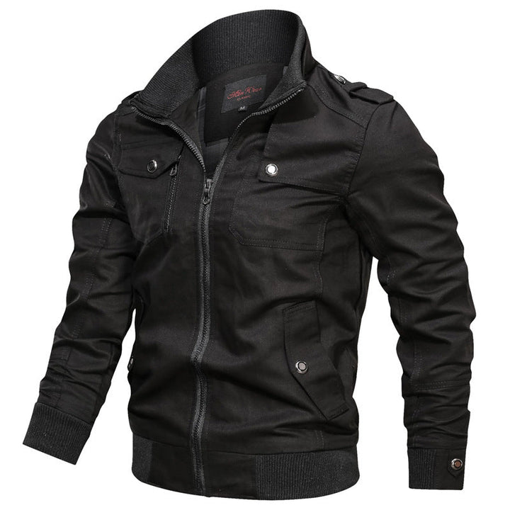 Men’s Casual Jacket - Cotton Blend - Slim Fit - Stand Collar - Zipper Front - Ribbed Trim