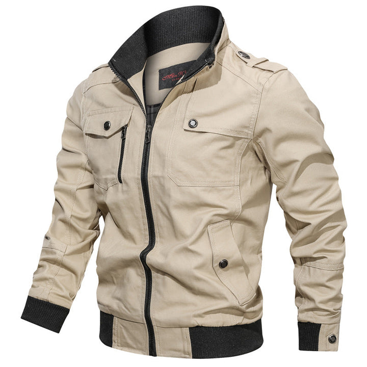 Men’s Casual Jacket - Cotton Blend - Slim Fit - Stand Collar - Zipper Front - Ribbed Trim