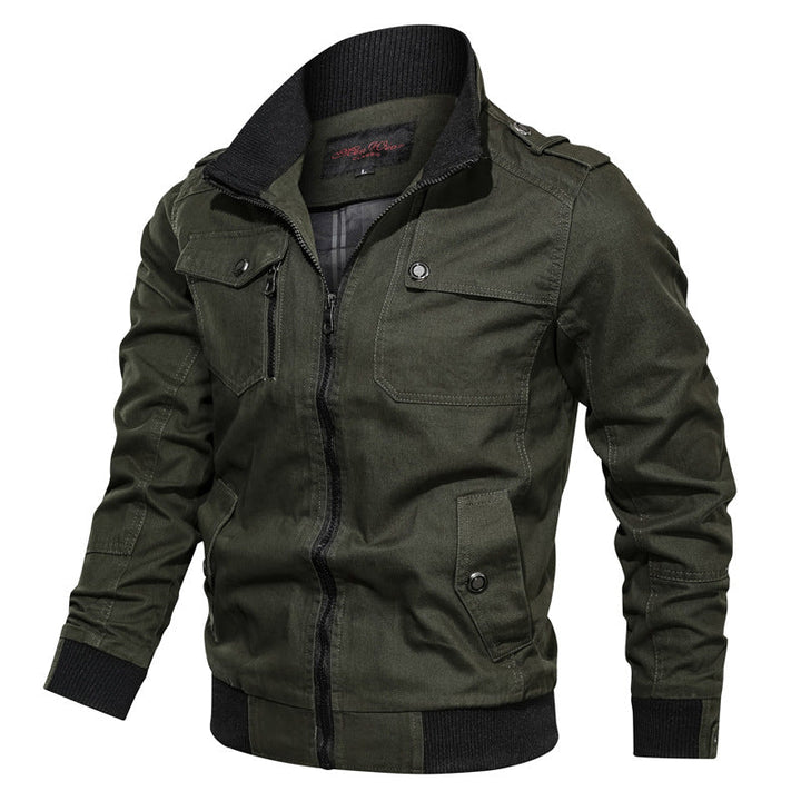 Men’s Casual Jacket - Cotton Blend - Slim Fit - Stand Collar - Zipper Front - Ribbed Trim