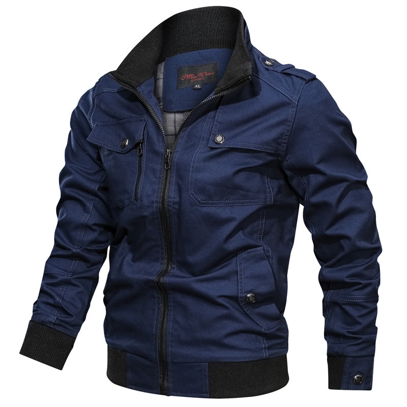 Men’s Casual Jacket - Cotton Blend - Slim Fit - Stand Collar - Zipper Front - Ribbed Trim