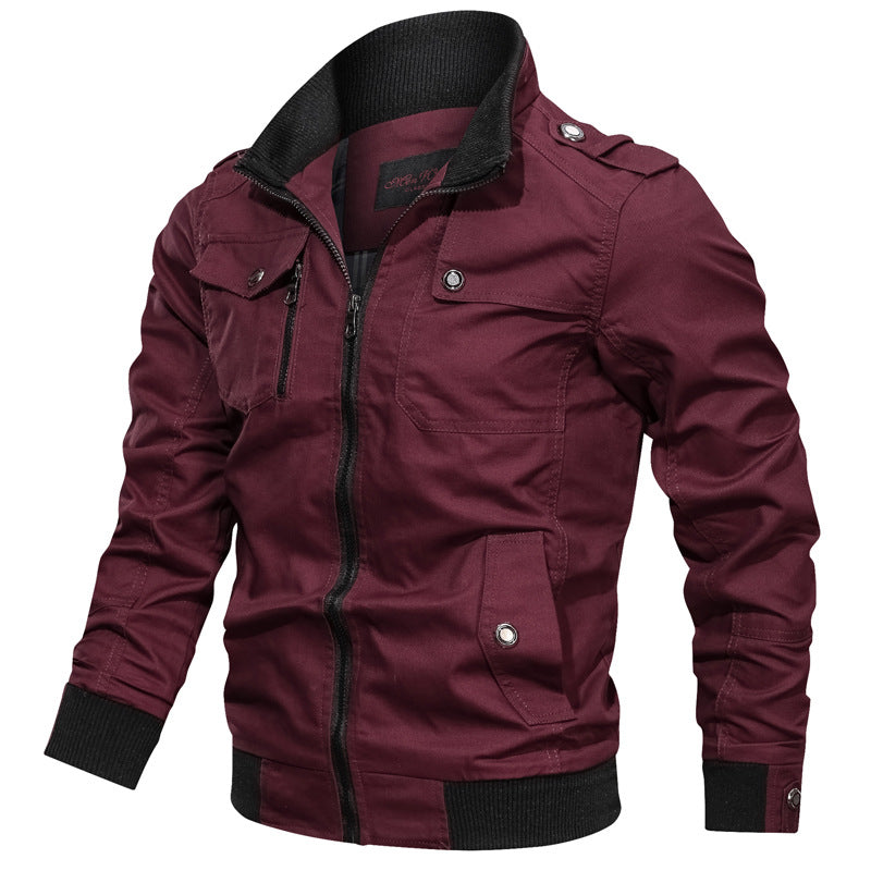 Men’s Casual Jacket - Cotton Blend - Slim Fit - Stand Collar - Zipper Front - Ribbed Trim
